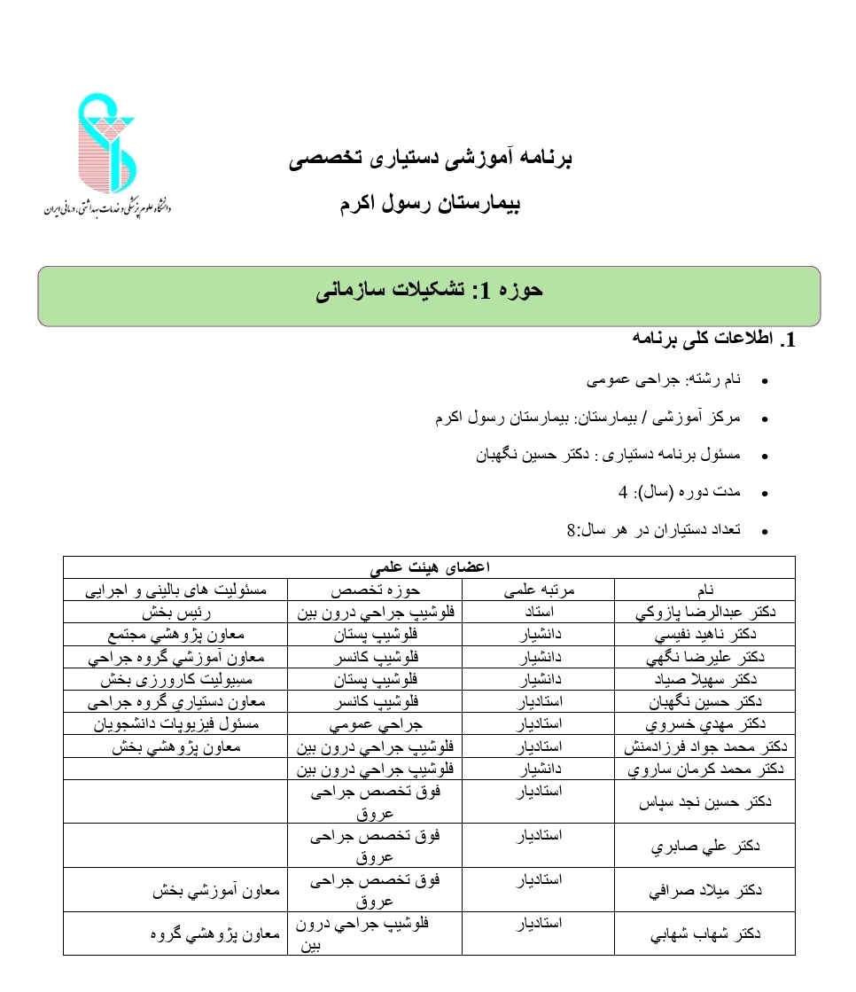 برنامه آموزشی دستیاران جراحی بیمارستان رسول